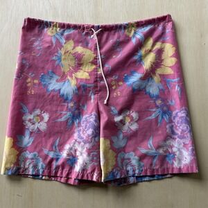 Vintage Floral Board Shorts Mens Large Pink Elastic Waist Drawstring Lounge